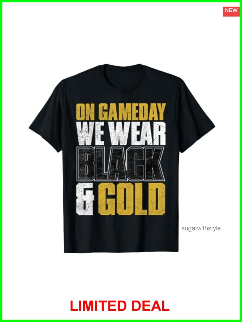 Game Day Football Tee Black Gold Team Spirit Short Sleeve